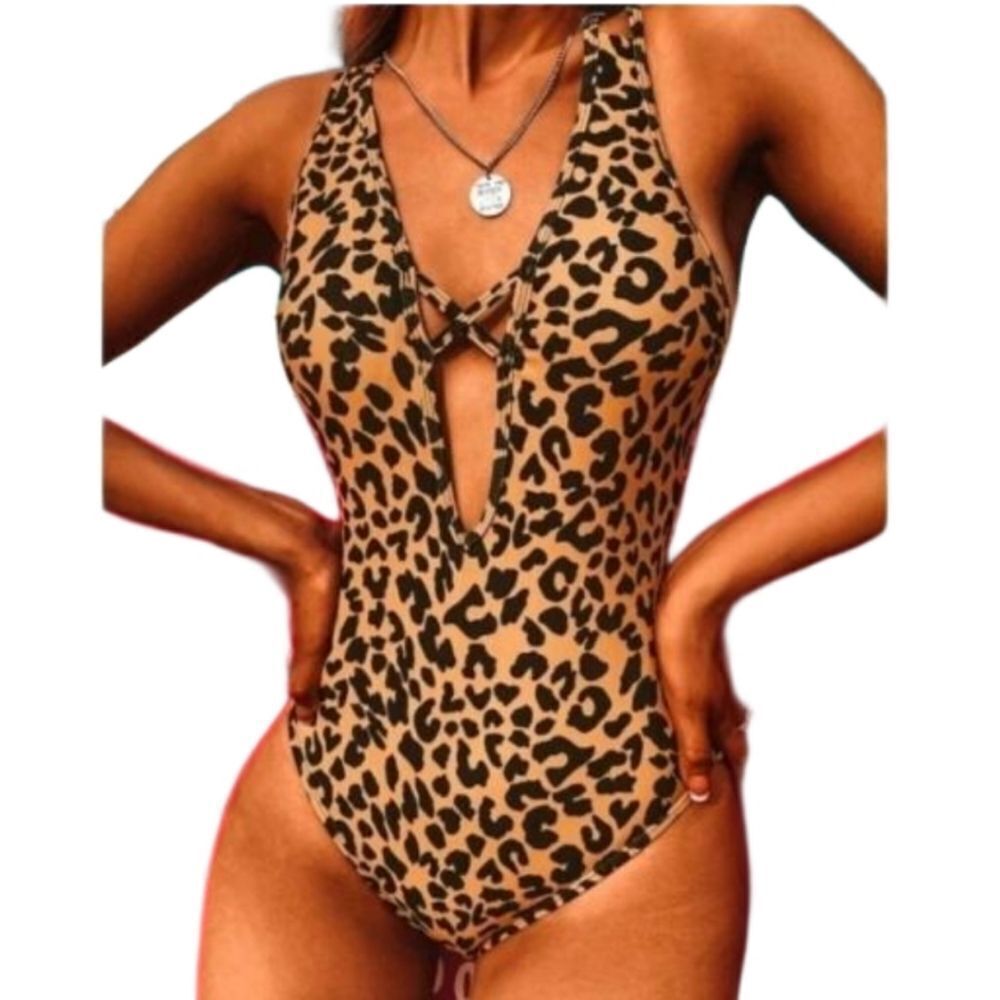LEAPORD PRINT CRISCROSS BACK 1PC SWIMSUIT SZ MED(6) - Picture 1 of 8